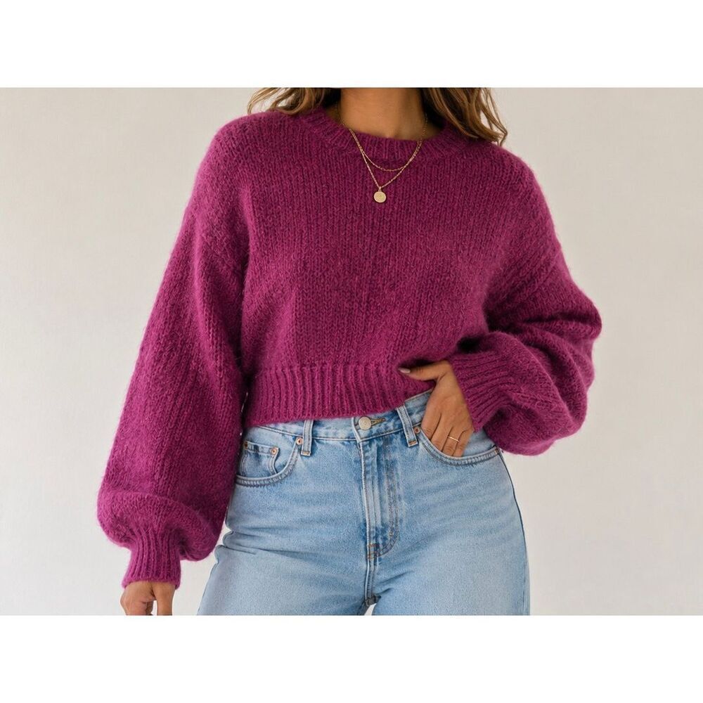 Madewell Fuzzy Balloon Sleeve Cropped Sweater XS